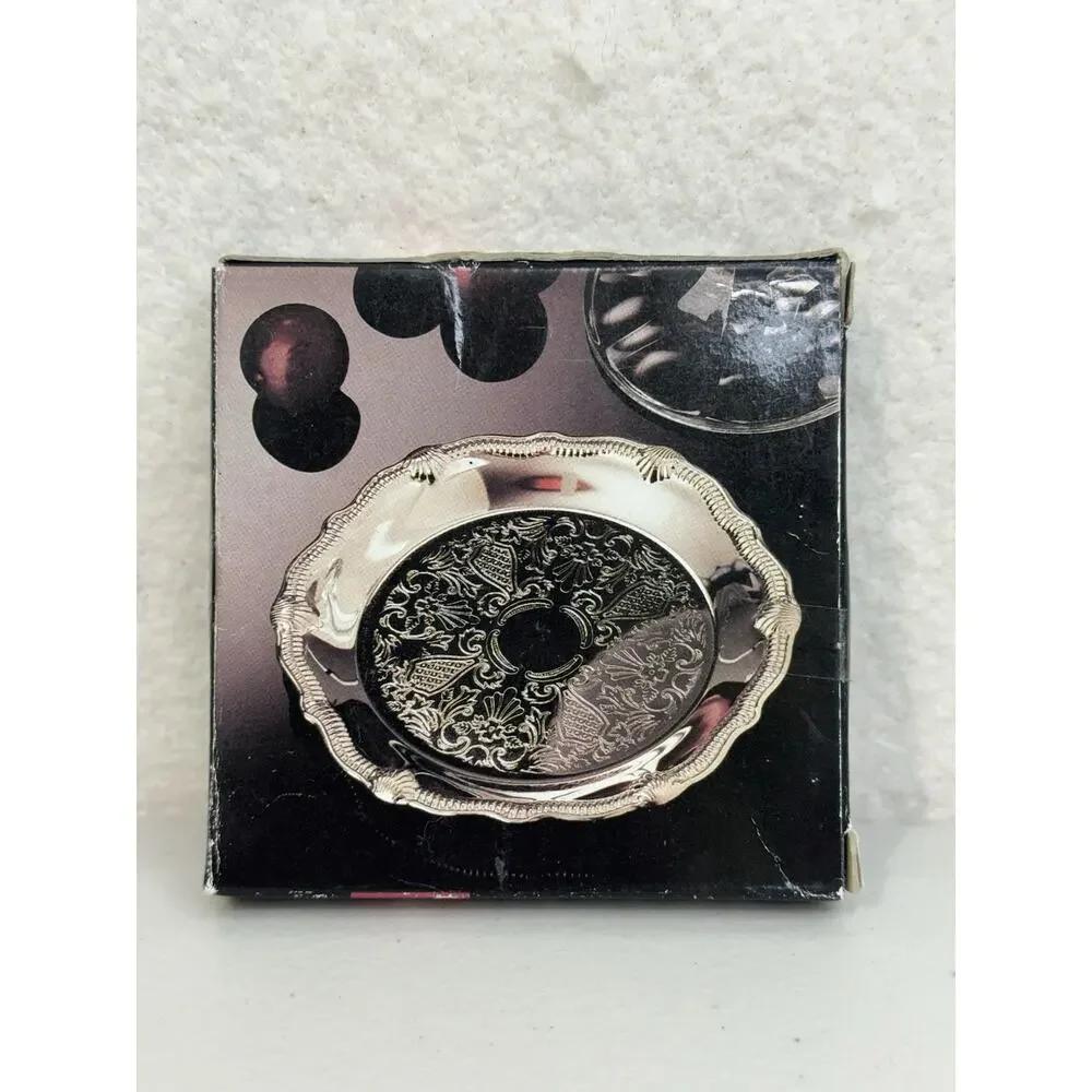 Vintage Silver-Plated Coasters Set of 4 Ornate Scalloped Embossed Patina 3.5”